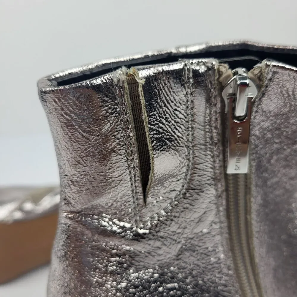 Steven New York Lizziey Ankle Boots Size 7M Silver Pointed Toe